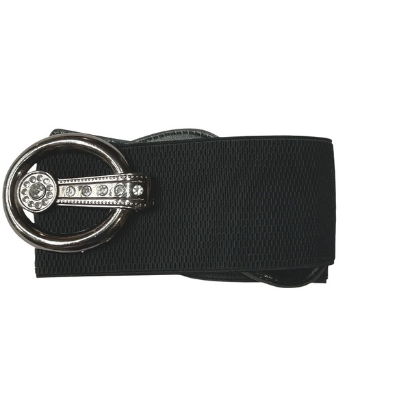 Y2K Womens Elastic Wide Belt Rhinestone Buckle Fashion Waist Belt One Size Bling - Picture 1 of 6